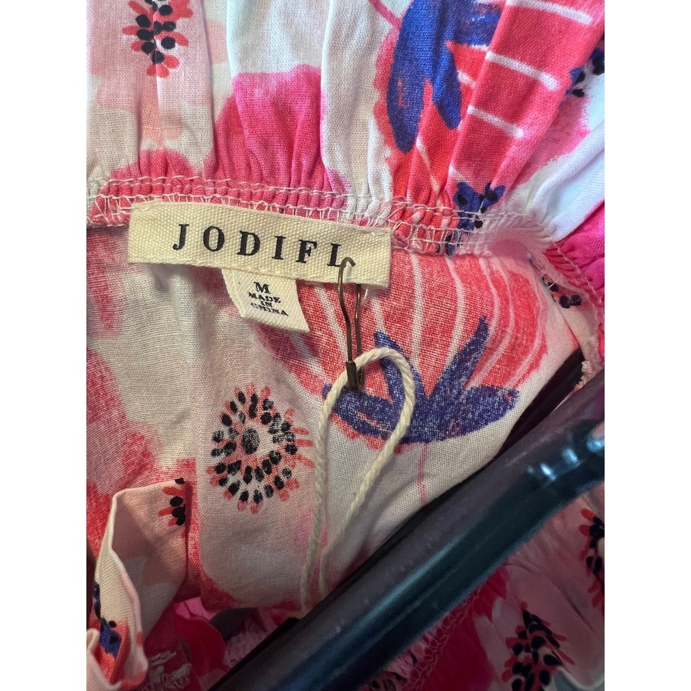 Jodifl Womens Pink Floral Poppy Ruffle Neck Flutter Sleeve Babydoll Top Medium - Picture 4 of 11
